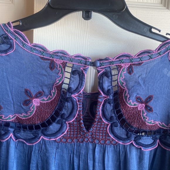 Johnny Was NWT Reina Embroidered Lined Linen Long Sleeve Tiered Dress Small - Picture 8 of 15